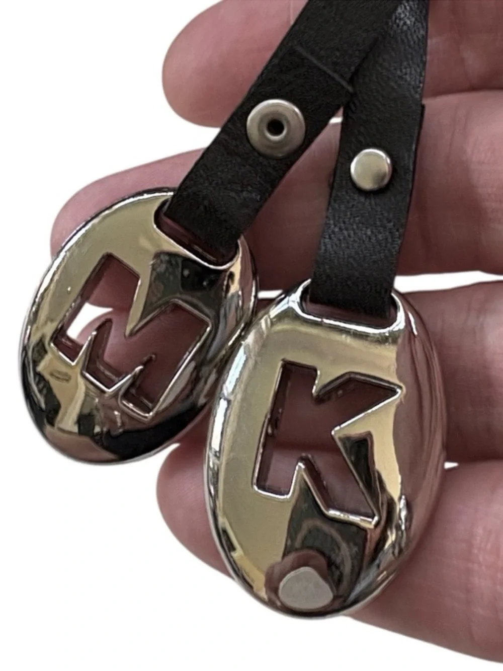 NWT Michael Kors Leather Woven Belt Logo Hang Charms Silver Buckle Size Small